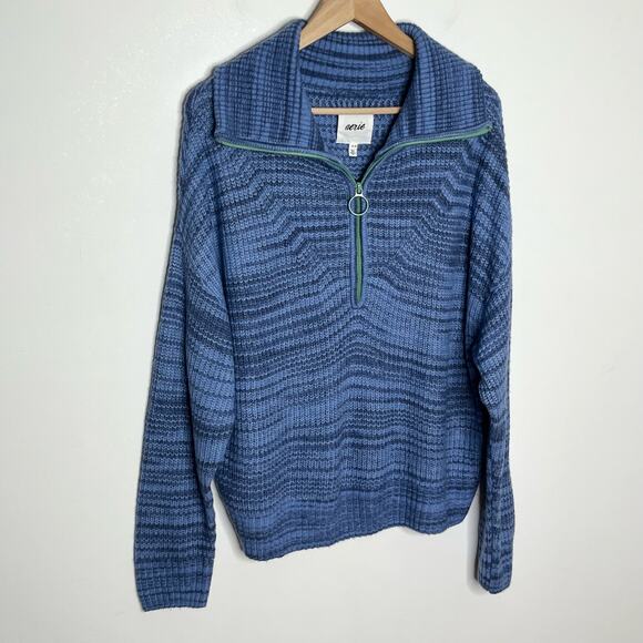 Aerie Womens Quarter Zip Pullover Sweater Medium Blue Loungewear Cozy Soft - Picture 2 of 10